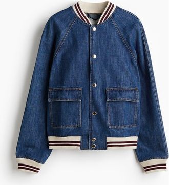 H&M Denim Bomber Jacket in Denim Blue at Nordstrom, Size X-Large