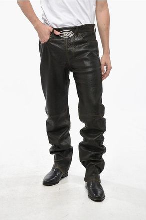 Diesel Textured Leather KOOMAN Pants with Integrated Buckle size 46
