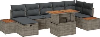 vidaXL Garden Sofa Set with Cushion 8 pcs Grey Poly Rattan vidaXL
