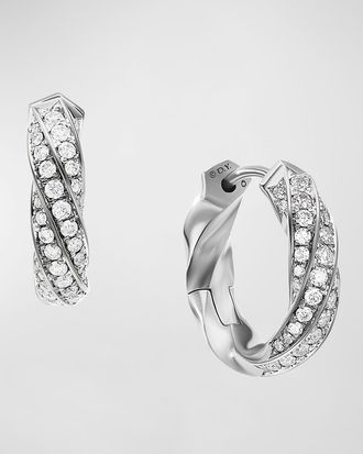 David Yurman Cable Edge Huggie Hoop Earrings in Sterling Silver with Diamonds, 13mm