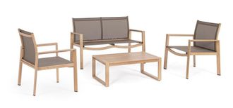 BIZZOTTO Sal&oacute;n de aluminio y textilene con mesa de centro Kallen en natural