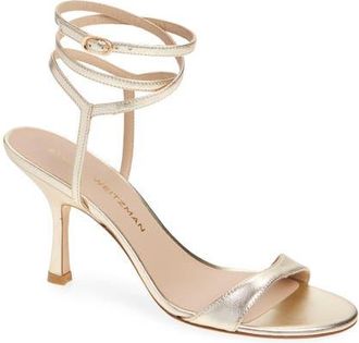 Stuart Weitzman Nudist Wrap 85 Sandal in Light Gold at Nordstrom, Size 10.5