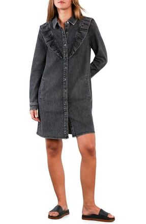 Wash Lab Denim Lovely Ruffle Long Sleeve Denim Dress in Petal Grey at Nordstrom, Size X-Large
