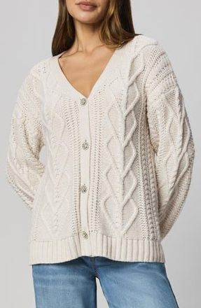 Splendid Harlow Hearts Rhinestone Cable Stitch Cardigan in Pale Oak White Heather at Nordstrom Rack, Size X-Small