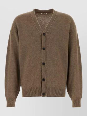 Auralee cashmere cardigan v neckline ribbed trims