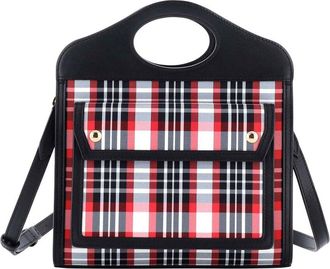 Burberry Black Check Canvas & Leather Logo Pocket Tote Mini (Authentic Pre- Loved)