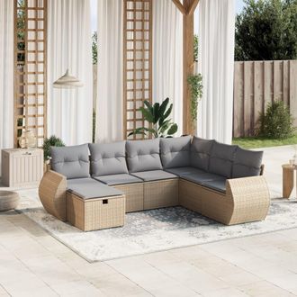 vidaXL Juego De Sof&aacute;s Jard&iacute;n Con Cojines Beige Mezcla 7 Pzas Rat&aacute;n Pe Vidaxl