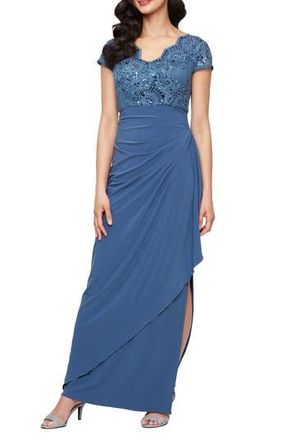 Alex Evenings Sequin Embroidered Ruched Gown in Vintage Blue at Nordstrom Rack, Size 14