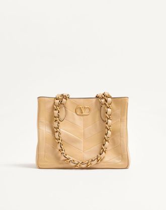 Valentino Garavani Borsa Shopping Piccola Valentino Garavani Laseine In Nappa Motivo Chevron Donna GOLD BEIGE UNI