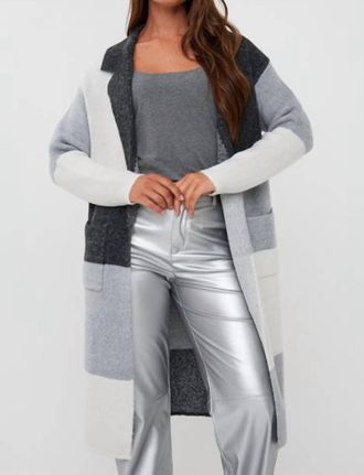 Esqualo Blocks Longline Cardigan In Grey Print