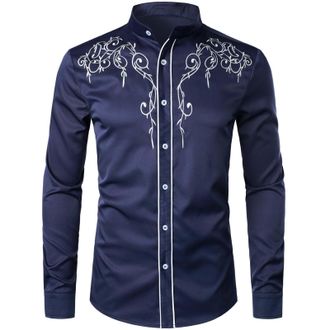 Generic Cowboy Shirt Mens Stylish Western Cowboy Shirt Embroidered Slim Fit Casual Long Sleeve Shirts Mens Wedding Party Shirts for Men