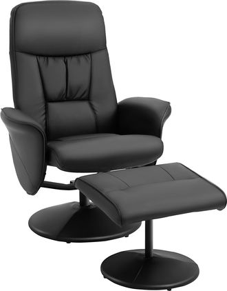 HOMCOM PU Leather 2 Pcs Reclining Armchair w/ Ottoman 360&deg; Swivel Black | TJ Hughes