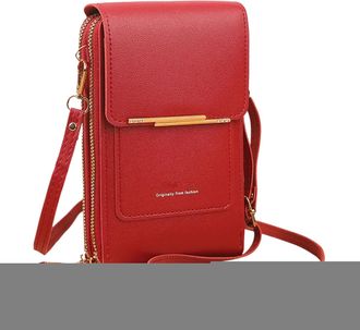 Generic Phone Purse - 19x12x4cm Compact PU Leather Shoulder Bag, Small Travel Pouch, Stylish Zipper Wallet with Card Holder for Women | Everyday Carry Passpor