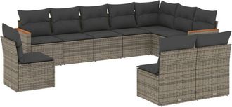vidaXL Set De Sof&aacute;s De Jard&iacute;n 10 Pzas Con Cojines Rat&aacute;n Sint&eacute;tico Gris Vidaxl