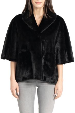 Love Token Peggy Faux Fur Topper Cape Coat In Black