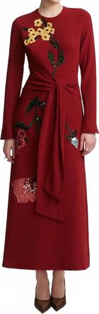 Lela Rose Long Sleeve Tie-Waist Dress In Wine