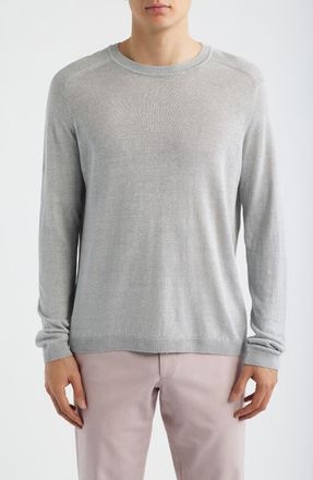 Jack Victor Cormack Long Sleeve Crewneck Linen & Silk Pullover in Light Grey at Nordstrom, Size Xx-Large