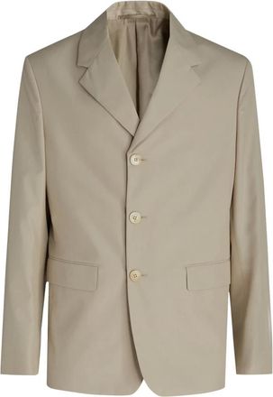Prada Formal Blazers, male, Beige, Size: XL Triangle Logo Single-breasted Blazer