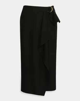 Max Mara Draped Stretch Wool Midi Skirt