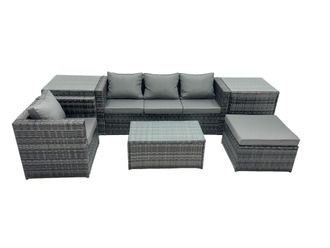 Fimous Outdoor Coffee Table Sofa Set with Side Table Big Stool in Dark Grey