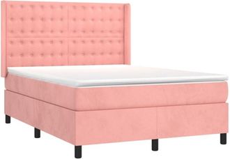 vidaXL Vidaxl - Cama Box Spring Colch&oacute;n Y Led Terciopelo Rosa 140x190 Cm