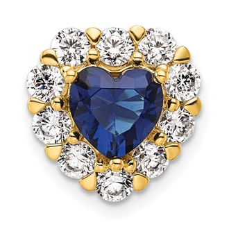Diamond2Deal 14k Yellow Gold 1 Ct Lab Grown Diamond and Lab Created Blue Sapphire Heart Halo Chain Slide Pendant