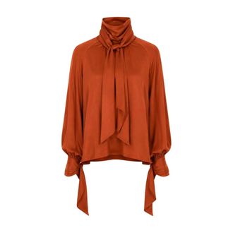 Rowen Rose Blouse met Strikkraag - Dames - Blouses & Shirts - Bruin - Maat: M Poliester