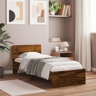 vidaXL Cama Con Cabecero Madera De Ingenier&iacute;a Roble Ahumado 75x190 Cm Vidaxl