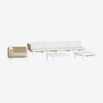 Sklum Conjunto De Jard&iacute;n Con Sof&aacute; Modular Esquinero De 4 Piezas, Mesa De Centro, Puff Y Sill&oacute;n En Acero Roubly Sklum