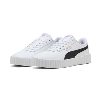 Puma Sneaker PUMA CARINA 3.0, Damen, Gr. 37,5, schwarz-weiss (puma wei&szlig;, puma schwarz, puma gold), Leder, unifarben, Schuhe Sneaker