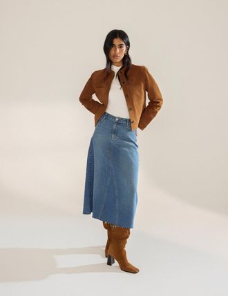 Nobody's Child Blue Denim A-Line Midi Skirt