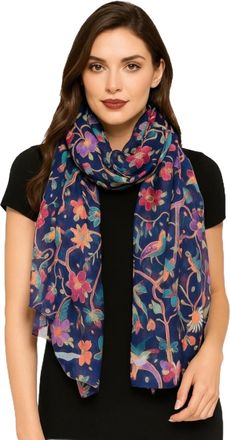 World of Shawls Winter Christmas Robin Bird Print Girls Lady Women Colorful Long Cute Scarf Wraps Shawl Soft Scarves Maxi (Multi Colour Birds Navy Blue)