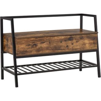 HOMCOM Panca Scarpiera Salvaspazio Stile Industriale con Vano in Legno Marrone - Homcom