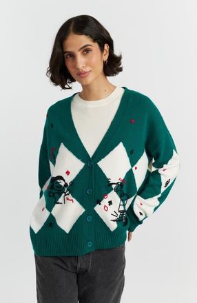 Chinti and Parker Wool Cashmere Peanuts Poker Cardigan in Emerald at Nordstrom, Size X-Small