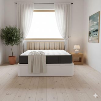 Colch&oacute;n Morfeo Pack canap&eacute; blanco + colch&oacute;n de lino + almohadas, 150x200 cm