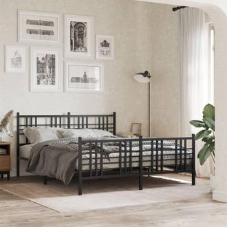 Berkfield Home Metal Bed Frame without Mattress with Footboard Black 150x200cm | Size: 150x200 cm