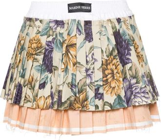 Marine Serre Upcycled pleated mini skirt - women - Cotton - 36 - Neutrals