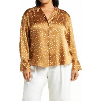 Vince Dot Print Silk Blouse in Honey at Nordstrom Rack, Size 2X