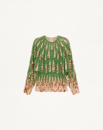 Valentino Top In Chiffon Ricamato Donna VERDE/MULTICOLOR 46