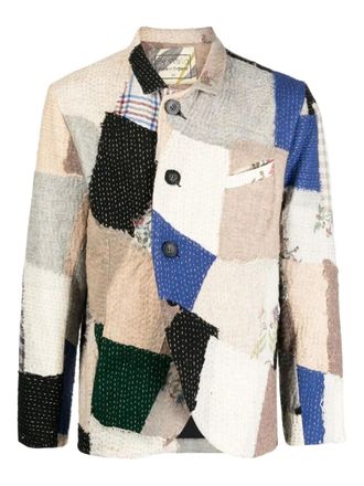 By Walid patchwork blazer - men - Cotton - M - Neutrals