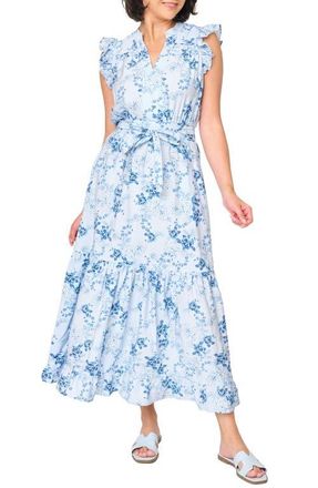 Gibsonlook Floral Tie Waist Maxi Dress in Soft Sky Floral at Nordstrom, Size Xx-Small