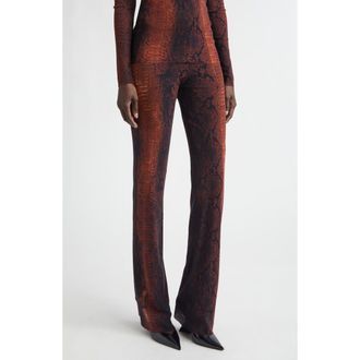Jean Paul Gaultier Snakeskin Print Mesh Flare Pants in Brown/Black at Nordstrom, Size Xx-Small