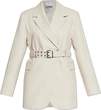 Ganni Blazer met Ceintuur - Dames - Blazers - Beige - S - Katoen - Jassen