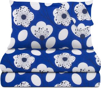 KASANOVA Completo letto matrimoniale blu fiori bianchi