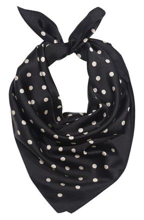 Petit Moments Satin Polka Dot Square Scarf in Black at Nordstrom