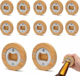 OEM Juego De 12 Abridores De Botellas De Madera, Abridor De Botellas Redondo De Acero Inoxidable, Abridor De Botellas Personalizado Con Im&aacute;n, Regalo Para 