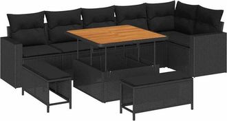 vidaXL Conjunto De Sof&aacute; De Jard&iacute;n Con Coj&iacute;n 9 Pcs Negro Vidaxl