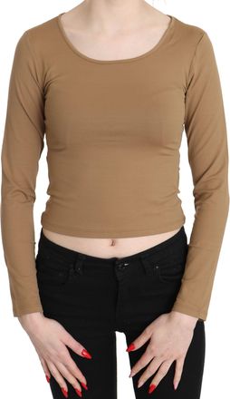 Gianfranco Ferre Round Neck Long Sleeve Slim Crop Top Womens Blouse