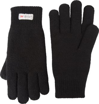 Mountain Warehouse Thinsulate Mens Knitted Gloves - Knitted Effect Ski Gloves, Double Lined - For Skiing, Snowboadring & Outdoors Black (Plain) One Size