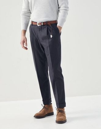 Brunello Cucinelli MenS Medium Grey Wool Pinstripe Trousers, Size 36